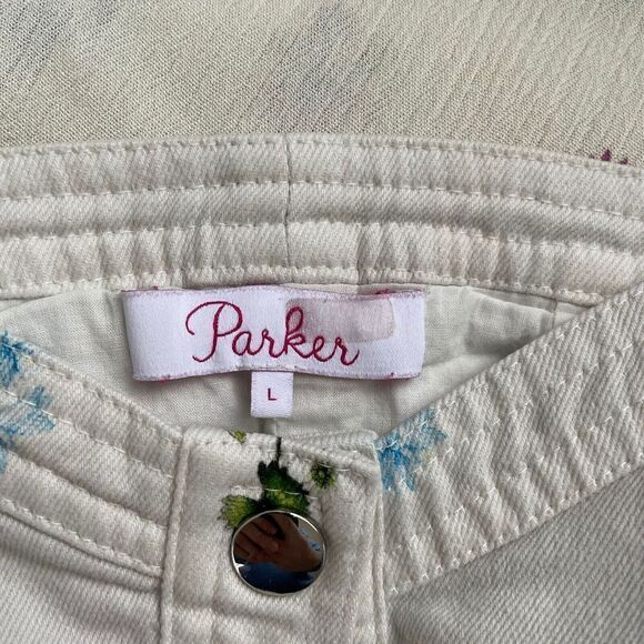 PARKER Womens Ivory Floral Denim Bustier Snap-Front Crop Top EUC Ivan Sz Large L - Picture 8 of 10